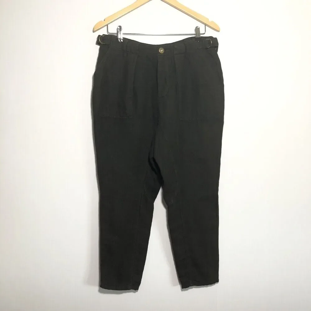 Free People Pants Womens 2 Green Olive Linen Blend Button Fly Lagenlook